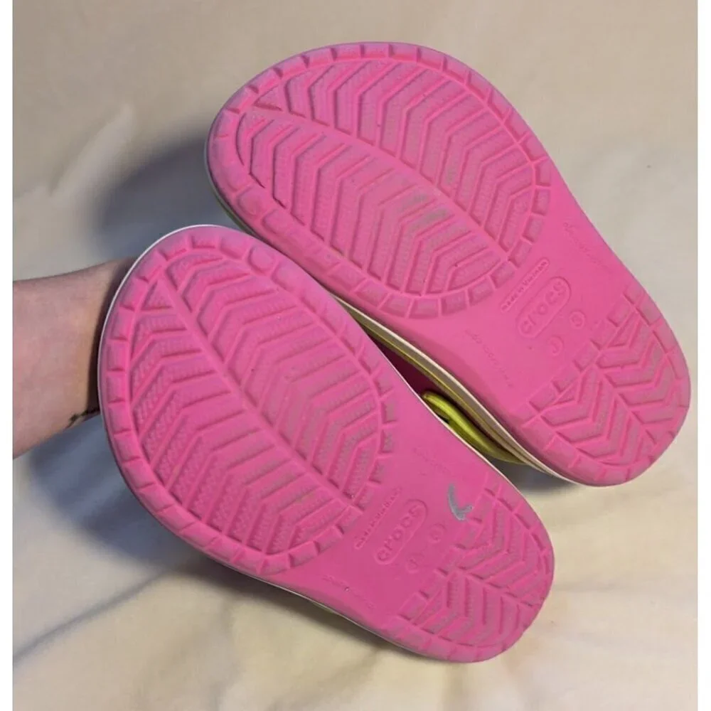 Crocs Classic Clog Kids Slip-On Sandals Pink & Lime Green Girls Size 3